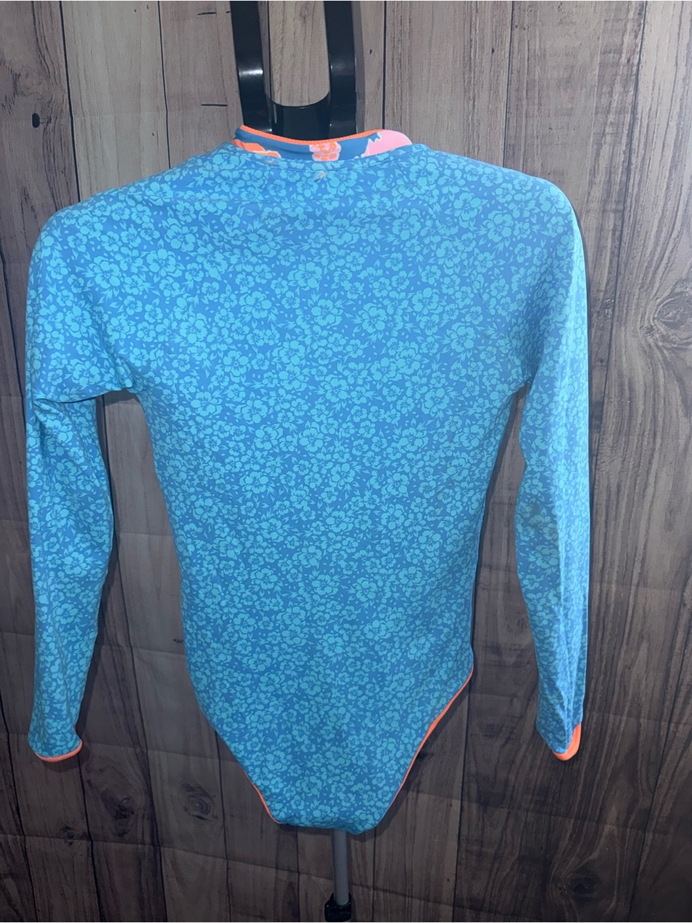Long-Sleeve Floral Zip Front Swimsuit in Blue/Orange - Picture 8 of 9